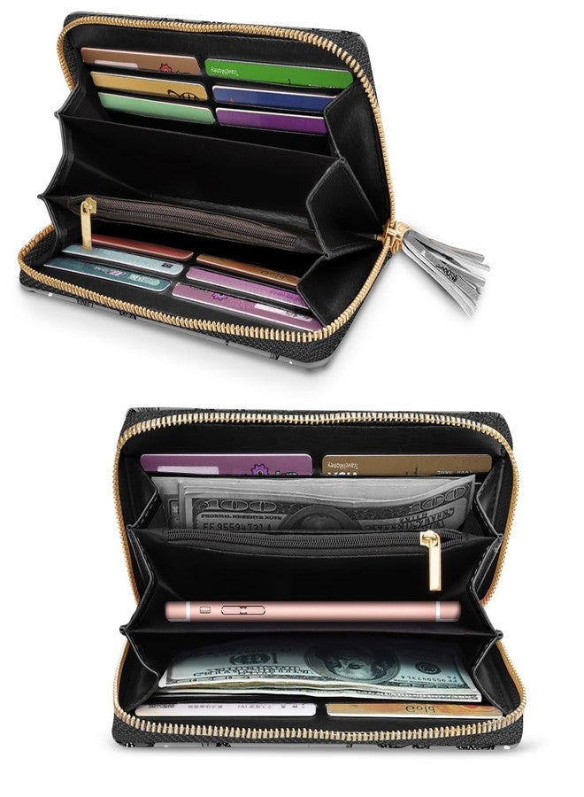 Coco Rossi Women Wallets Multi Card Case Wallet Clutch Wallet Card Holder Organizer Ladies Purse Tassel Wrist strap Purse,Black Butterfly - Image 2